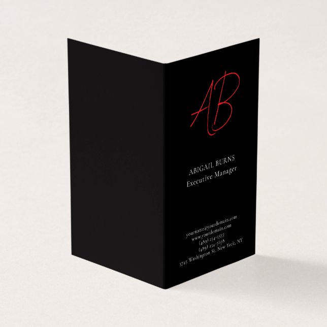 Trendy Minimalist Modern Monogrammed Plain Black Business Card (Outside)