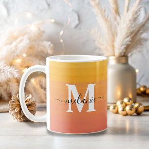 Trendy Minimalist Modern Pastel Orange Monogram  Coffee Mug