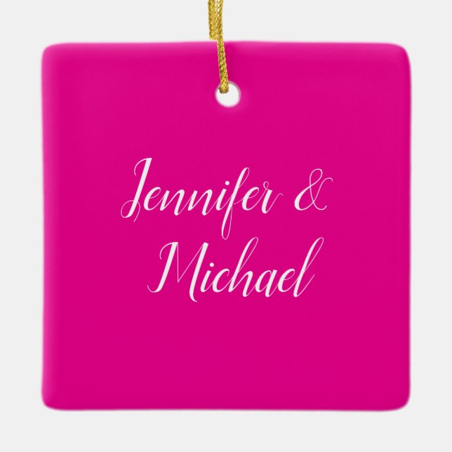 Trendy Minimalist Modern Plain Simple Hot Pink Ceramic Ornament (Front)