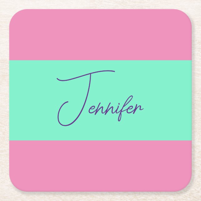Trendy Minimalist Modern Plain Simple Pastel Colou Square Paper Coaster (Front)