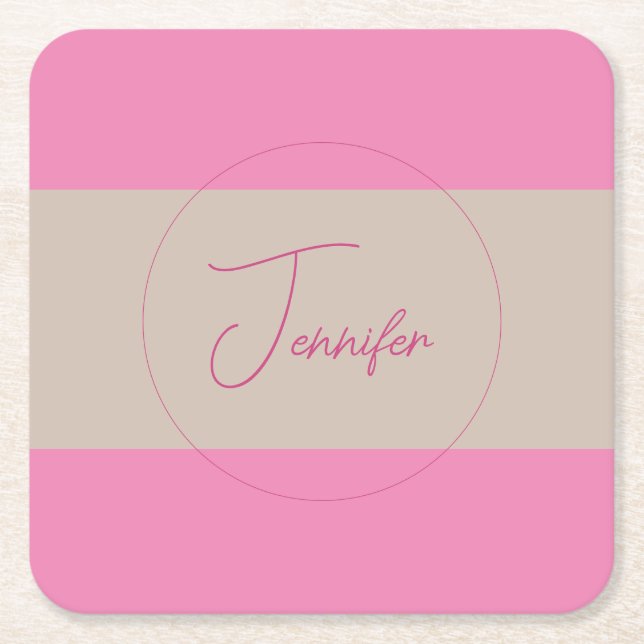Trendy Minimalist Modern Plain Simple Pastel Colou Square Paper Coaster (Front)