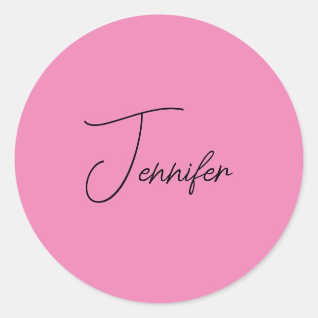 Trendy Minimalist Modern Plain Simple Pink Colour Classic Round Sticker (Front)