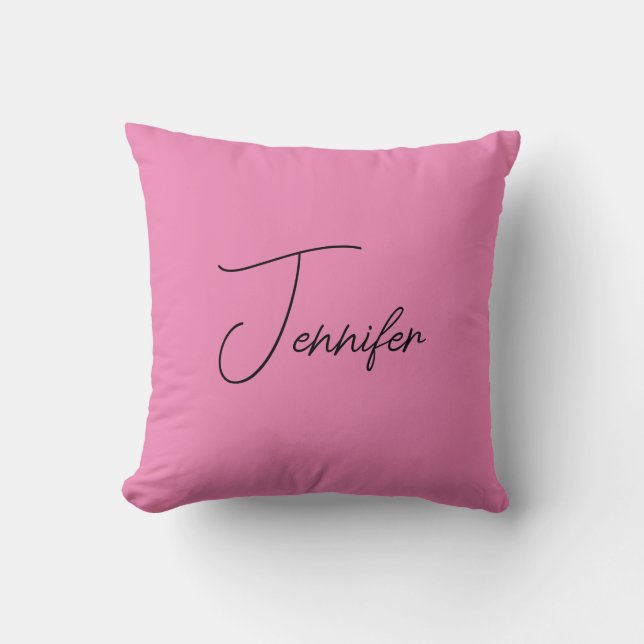 Trendy Minimalist Modern Plain Simple Pink Colour Throw Pillow (Front)