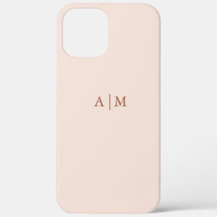 Trendy Minimalist Pastel Pink and Copper Monogram iPhone 12 Pro Max Case