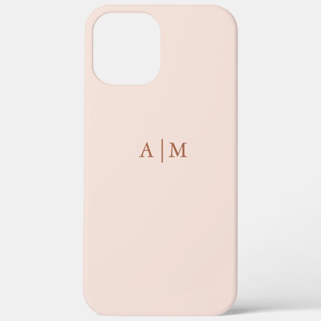 Trendy Minimalist Pastel Pink and Copper Monogram Case-Mate iPhone Case (Back)