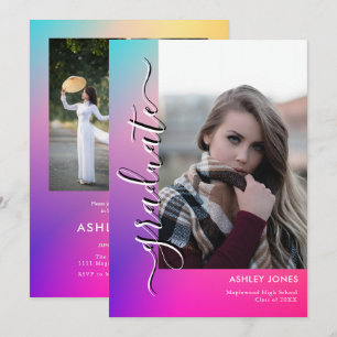 Trendy Minimalist Script Multi-Photo Graduate Announcement