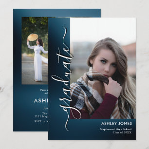 Trendy Minimalist Script Multi-Photo Graduate Announcement