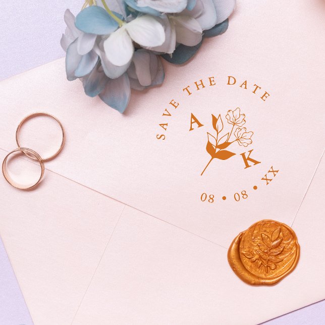 Trendy Minimalist Wedding Wildflowers Initials Rubber Stamp (Creator Uploaded)