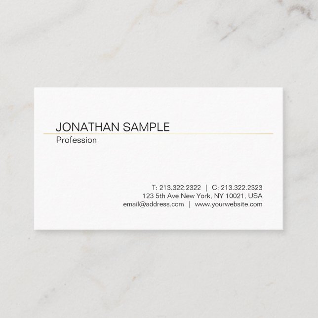 Trendy Minimalistic Modern Stylish White Gold Business Card (Front)