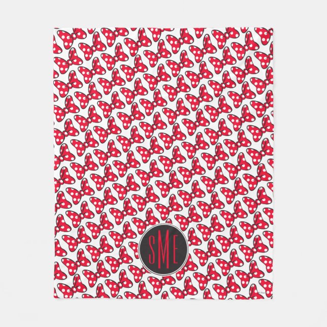 Trendy Minnie | Polka Dot Bow Monogram Fleece Blanket (Front)