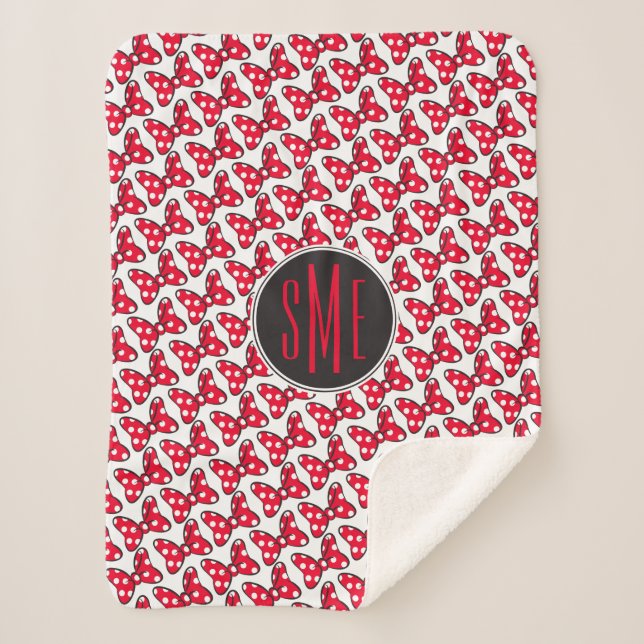 Trendy Minnie | Polka Dot Bow Monogram Sherpa Blanket (Front)