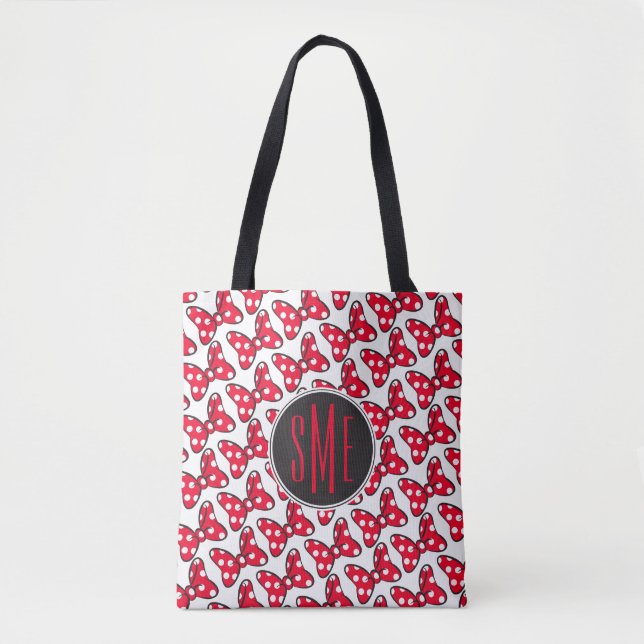 Trendy Minnie | Polka Dot Bow Monogram Tote Bag (Front)
