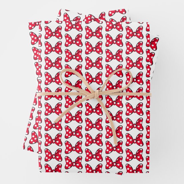 Trendy Minnie | Red Polka Dot Bow Wrapping Paper Sheet (In situ)