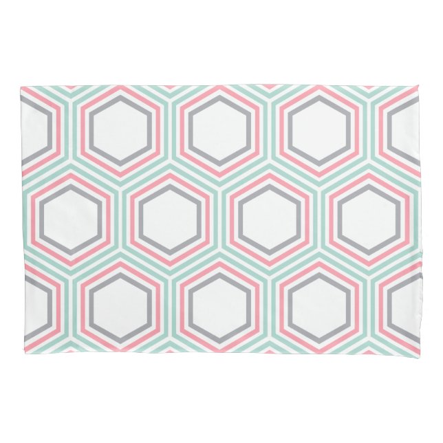 Trendy Mint and Coral Geometric Pattern Pillowcase (Front)