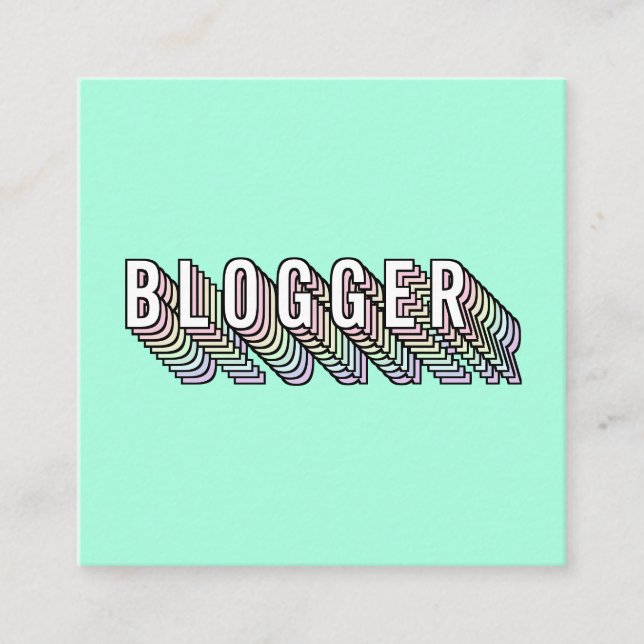 Trendy mint green 3d typography blogger minimal square business card (Front)
