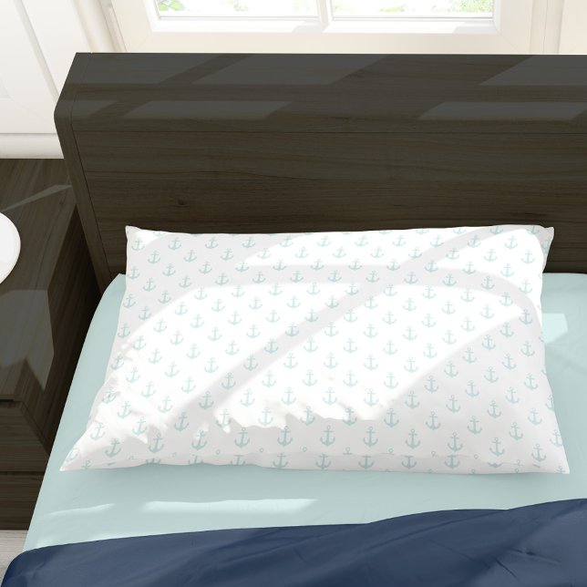 Trendy Mint Green Anchors Pattern Pillowcase (Creator Uploaded)
