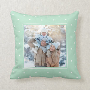 Trendy Mint Green and Polka Dots with your Photo Throw Pillow