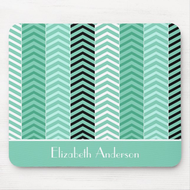 Trendy Mint Green Chevron Stripes With Name Mouse Pad (Front)