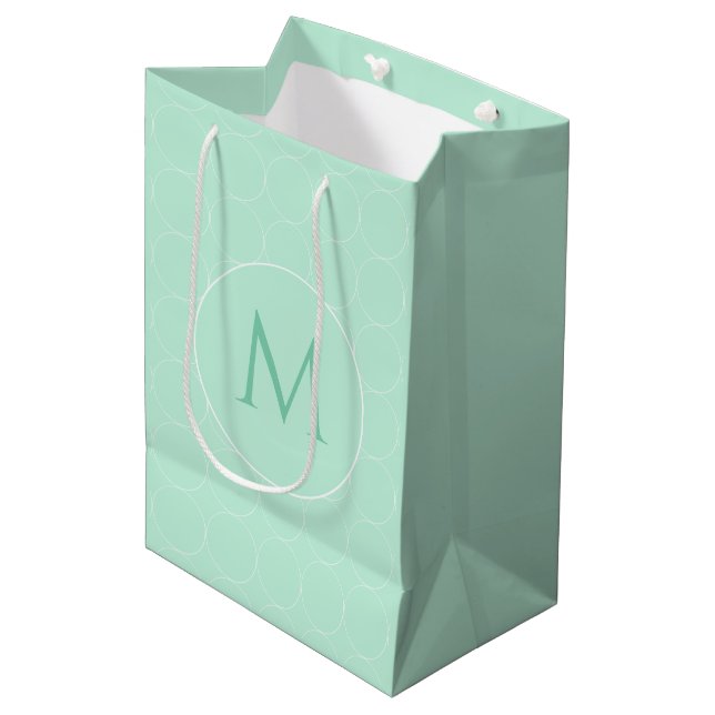 Trendy Mint Green Colour Monogram Modern Template Medium Gift Bag (Front Angled)