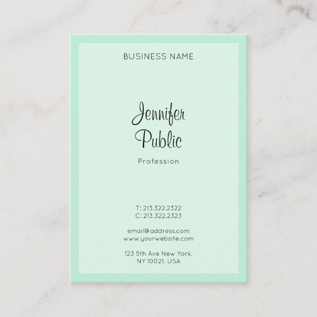 Trendy Mint Green Elegant Handwritten Script Name Business Card (Front)