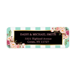 Trendy Mint Green Stripes Pink Flowers Enveloppeme