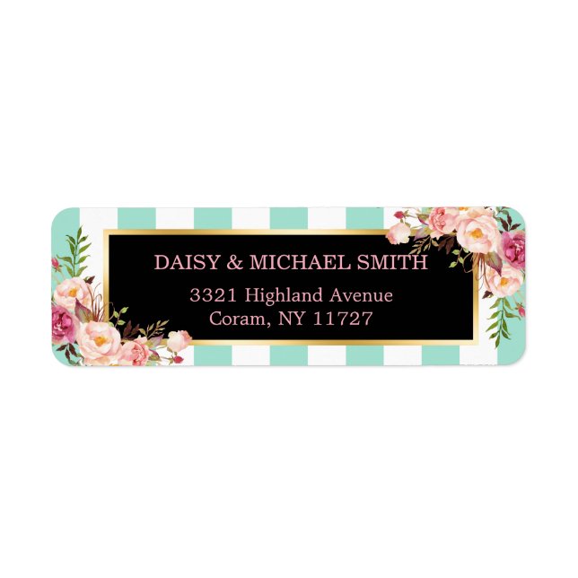 Trendy Mint Green Stripes Pink Flowers Enveloppeme (Devant)
