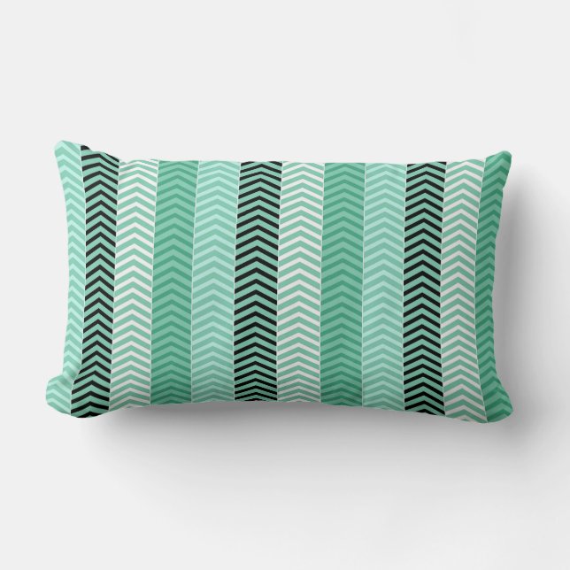 Trendy Mint Green Variegated Chevron Stripes Lumbar Pillow (Front)