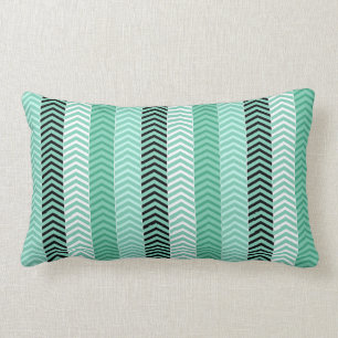 Trendy Mint Green Variegated Chevron Stripes Lumbar Pillow