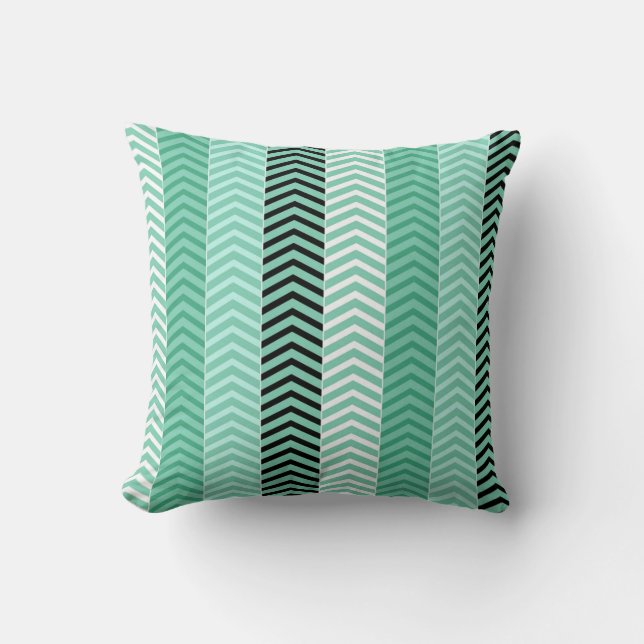 Trendy Mint Green Variegated Chevron Stripes Throw Pillow (Front)