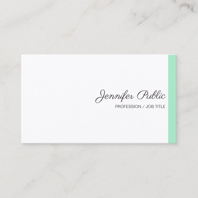 Trendy Mint Green White Modern Calligraphy Script Business Card (Front)