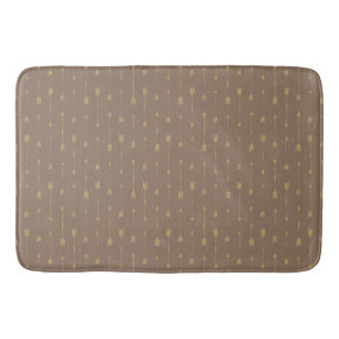 Trendy Mocha Brown & Gold Boho Arrows Bath Mat
