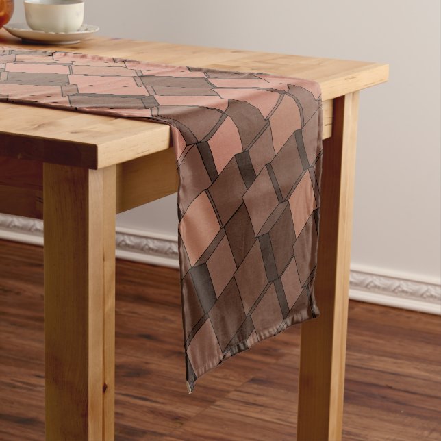 Trendy Mocha Mousse 3D Cube Pattern Table Runner (In Situ)
