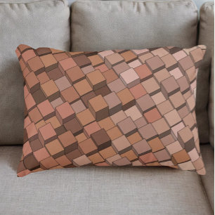 Trendy Mocha Mousse Geometric 3D Cube Pattern Pill Accent Pillow