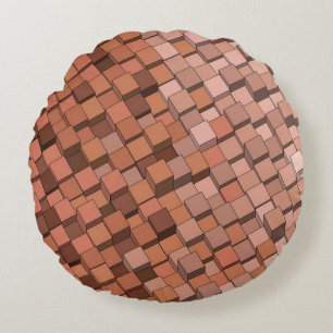 "Trendy Mocha Mousse Geometric 3D Cube Round Pillow