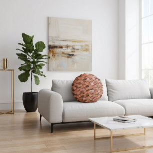 "Trendy Mocha Mousse Geometric 3D Cube Round Pillow