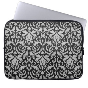 Trendy & Mod Black Grey Damask Laptop Sleeve