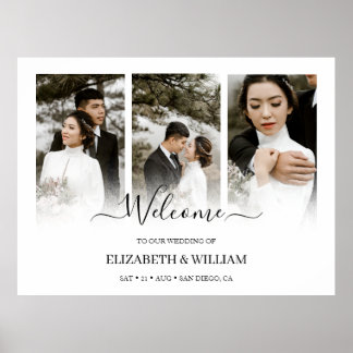 Trendy Modern 3 Photo Collage Wedding Welcome Sign