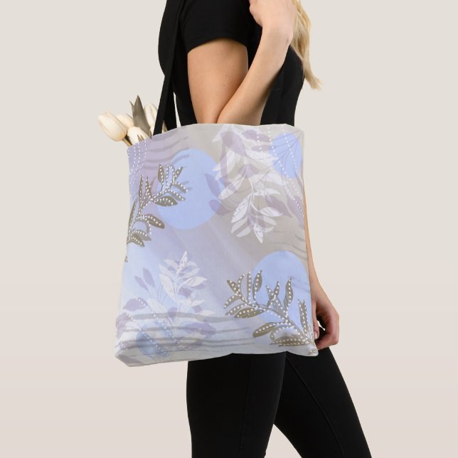 Trendy modern abstract floral botanical leaf tote bag (Close Up)