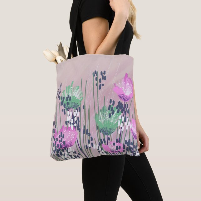 Trendy Modern Abstract Floral Tote Bag (Close Up)
