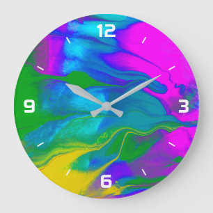 Trendy Modern Abstract Flowing Colours With Number Large Clock