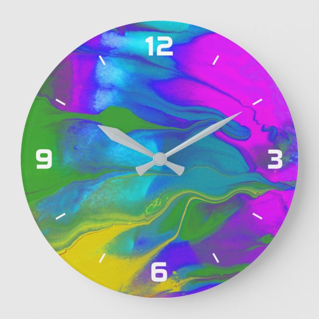 Trendy Modern Abstract Flowing Colours With Number Large Clock (Front)