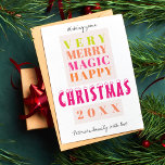 Trendy modern big typography Christmas greetings Holiday Card<br><div class="desc">Bold typography script and a warm hot pink magenta, orange terracotta and mint green colour palette making a modern contemporary style Christmas family or business corporate greeting non photo card. Personalize it with your text and signature in a hand lettered handwritten script! The card has a light pink blush colour...</div>