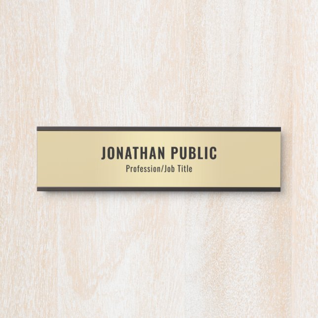 Trendy Modern Black And Gold Glamour Template Door Sign (Front)