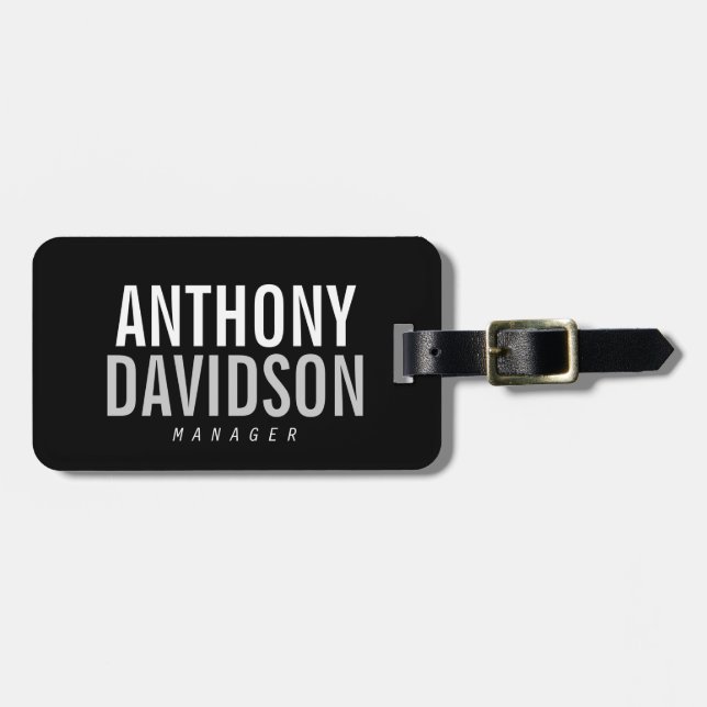 Trendy Modern Black Bold Text Luggage Tag (Front Horizontal)