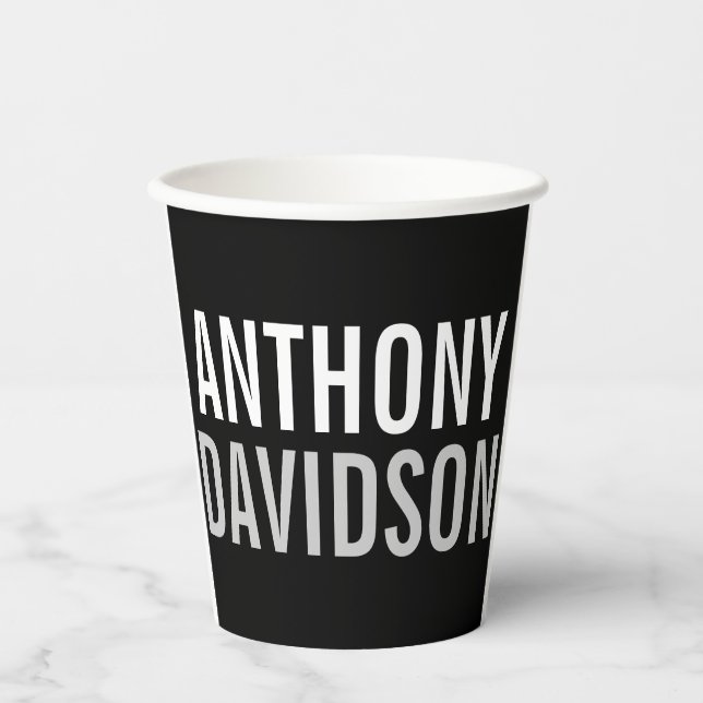 Trendy Modern Black Bold Text Paper Cups (Front)