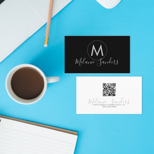 TRENDY MODERN BLACK QR CODE Business Card TEMPLATE (Creator Uploaded)