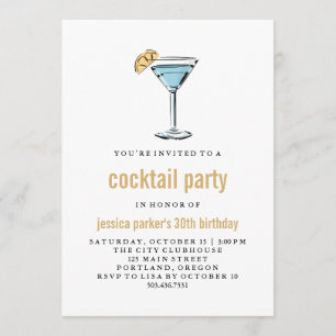 Trendy Modern Blue and Gold Cocktail Party Invitation
