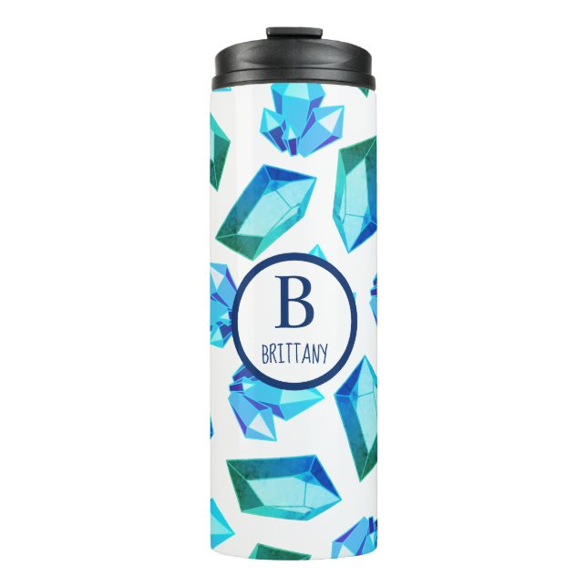 Trendy Modern Blue Geode Gemstones | Personalized Thermal Tumbler (Front)