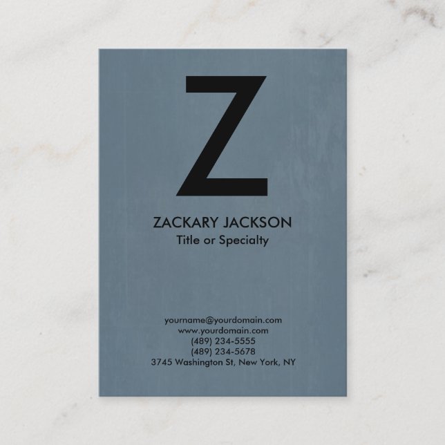 Trendy modern blue grey black monogram business card (Front)