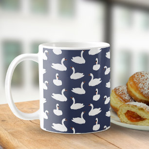Trendy Modern Blue Swan Pattern Coffee Mug